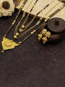 Ramdev Art Fashion Jwellery Set Of 3 Gold-Plated Mangalsutra With Earrings