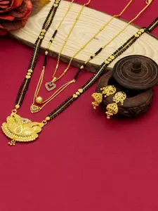 Ramdev Art Fashion Jwellery Set Of 3 Gold-Plated Mangalsutra With Earrings