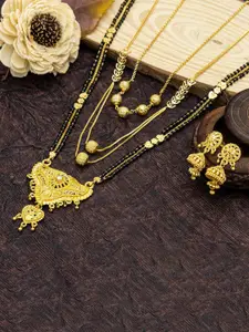 Ramdev Art Fashion Jwellery Set Of 3 Gold-Plated Mangalsutra With Earrings