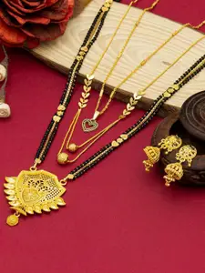 Ramdev Art Fashion Jwellery Set Of 3 Gold-Plated Mangalsutra With Earrings