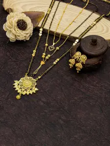 Ramdev Art Fashion Jwellery Set Of 3 Gold-Plated Mangalsutra With Earrings