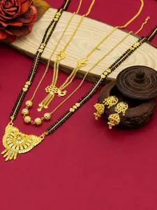 Ramdev Art Fashion Jwellery Set Of 3 Gold-Plated Mangalsutra With Earrings