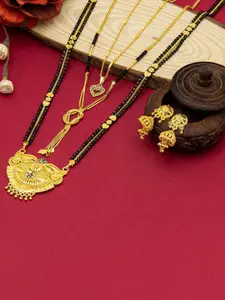 Ramdev Art Fashion Jwellery Set Of 3 Gold-Plated Mangalsutra With Earrings