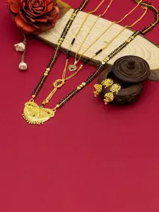 Ramdev Art Fashion Jwellery Set Of 3 Gold-Plated Mangalsutra With Earrings