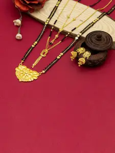 Ramdev Art Fashion Jwellery Set Of 3 Gold-Plated Mangalsutra With Earrings