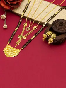 Ramdev Art Fashion Jwellery Set Of 3 Gold-Plated Mangalsutra With Earrings