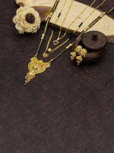 Ramdev Art Fashion Jwellery Set Of 3 Gold-Plated Mangalsutra With Earrings