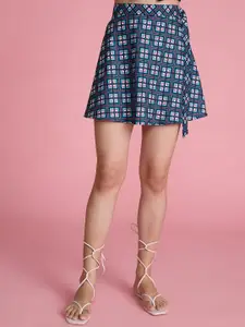 20Dresses Women Blue, White And Peach Geometric Printed High Waist Flared Mini Skirts