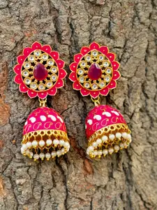 MANSIYAORANGE Gold-Plated Classic Kundan & Pearls Jhumkas