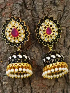MANSIYAORANGE Gold-Plated Classic Kundan & Pearls Jhumkas