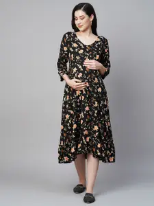 MomToBe Floral Printed Maternity & Feeding Fit & Flare Midi Sustainable Dress