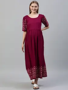 Swishchick Embroidered Maternity Fit & Flare Maxi Dress