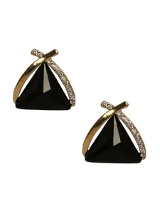 Shining Diva Fashion Black  Gold-Toned Geometric Studs