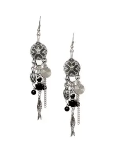 Shining Diva Fashion Silver-Toned  Black Contemporary Drop Earrings