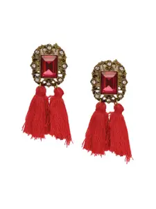 Shining Diva Fashion Set of 2 Red  Gold-Toned Contemporary Drop Earrings
