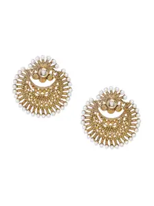 Shining Diva Gold-Toned & White Crescent Shaped Chandbalis