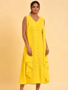 W Yellow Layered A-Line Midi Dress