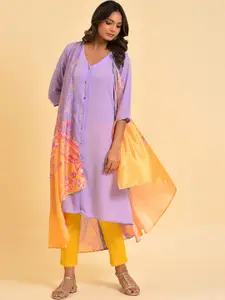 W Purple V-Neck Ethnic Motifs Printed Layered Kurta