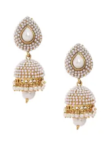 Shining Diva White & Gold-Toned Dome Shaped Jhumkas