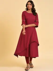 W Maroon Woven Design Thread Work Layered A-Line Kurta