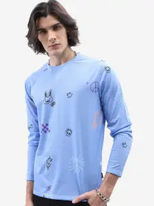 HIGHLANDER Blue Conversational Printed Long Sleeves Relaxed Fit T-shirt