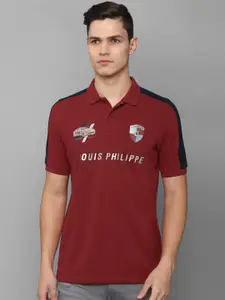 Louis Philippe Sport Typography Printed Polo Collar Slim Fit Pure Cotton T-Shirt