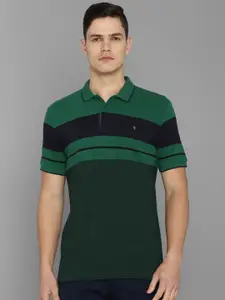 Louis Philippe Sport Horizontal Striped Polo Collar Slim Fit Pure Cotton T-Shirt