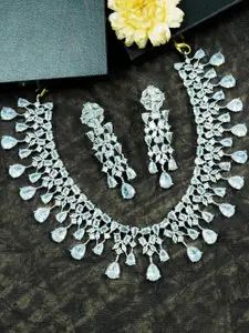GRIIHAM White Gold-Plated American Diamond-Studded Necklace and Earrings Set