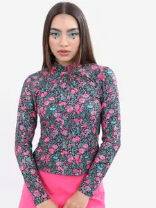 KETCH Knitted High Neck Floral Printed Top