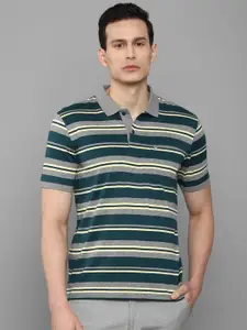 Louis Philippe Striped Polo Collar Pure Cotton T-Shirt