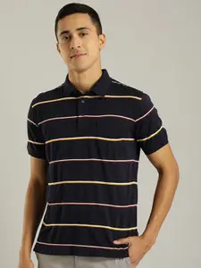 Indian Terrain Striped Polo Collar Pure Cotton Slim Fit T-shirt