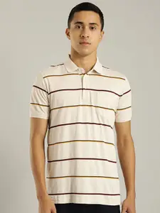 Indian Terrain Striped Polo Collar Pure Cotton Slim Fit T-shirt