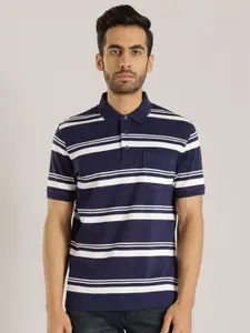 Indian Terrain Striped Polo Collar Pure Cotton Slim Fit T-shirt
