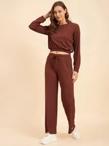 Sweet Dreams Women Brown Crop Top With Trousers