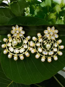 PRIVIU Gold-Plated Floral Kundan Studded Chandbalis