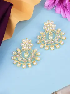 PRIVIU Gold-Plated Floral Kundan Studded Chandbalis