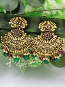 PRIVIU Gold-Plated Crescent Shaped Beaded Drop Earrings