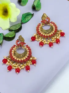 PRIVIU Gold-Plated Peacock Shaped Beaded Chandbalis