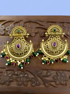 PRIVIU Gold-Plated Crescent Shaped Beaded Drop Earrings