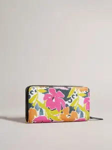 Ted Baker Women Pink & White Floral Printed Leather Zip Around Wallet