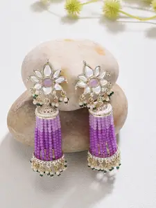 Zaveri Pearls Gold-Plated Kundan Studded Contemporary Drop Earrings