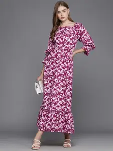 Allen Solly Woman Floral Printed Cut-out Detail A-Line Maxi Dress