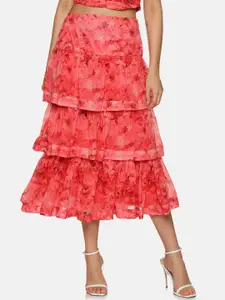 ISU Floral Printed Tiered Midi Skirt