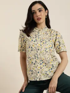 encore by INVICTUS Floral Printed Puff Sleeves Casual Shirt