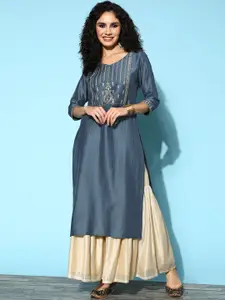 Libas Ethnic Motifs Yoke Design Zari Sequined Kurta