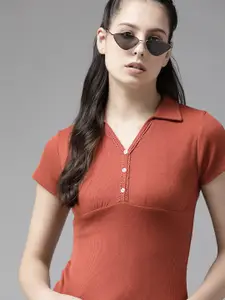 The Roadster Lifestyle Co. Women Polo Collar T-shirt