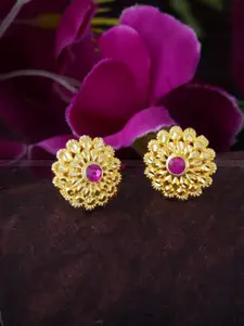 Vighnaharta Gold-Plated Floral CZ Studded Studs Earrings