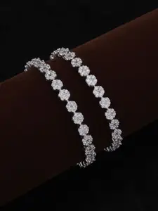 Mirana Set Of 2 Rhodium-Plated American Diamonds-Studded Bangles
