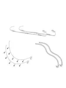 RUHI COLLECTION Set Of 3 Silver-Plated Beaded Anklets