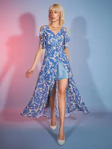 SASSAFRAS Blue Print Georgette Maxi Dress